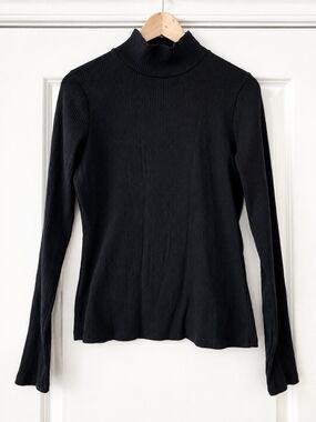 Maeve by Anthropologie Black Ribbed Mock Neck Long Sleeve Stretch Top Medium